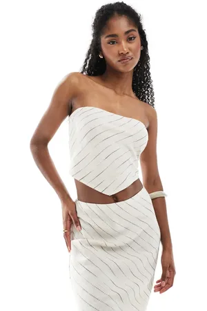 ASOS Top beis a con escote palabra de honor y bajo asimétrico de tejido efecto lino de (parte de un conjunto)-Multicolor