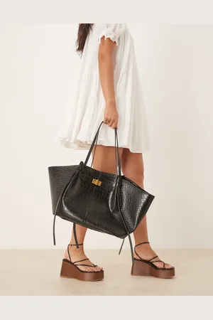 Gina Tricot Bolso tote mediano efecto piel de cocodrilo con asas y detalle tipo clutch de cuero sintético de