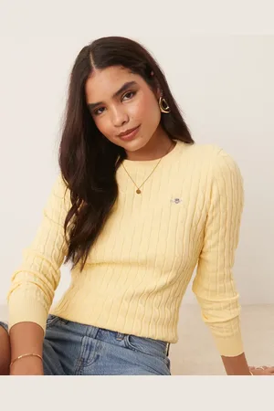 GANT Jersey amarillo con cuello redondo y logo de punto de ochos de algodón de