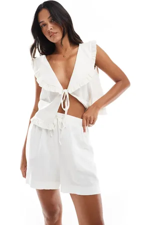 New Look Pantalones cortos blancos sin cierres de lino de