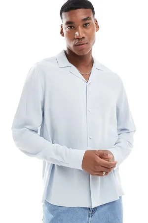 ASOS Camisa extragrande con cuello de solapas de mezcla de lino de
