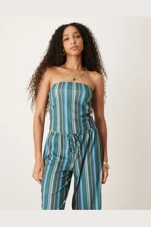 ASOS Top a rayas color cerceta con escote palabra de honor de tejido texturizado de (parte de un conjunto)-Verde