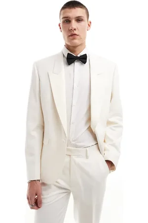 ASOS Chaqueta de esmoquin color crema de corte slim con quiebre de solapa bajo de