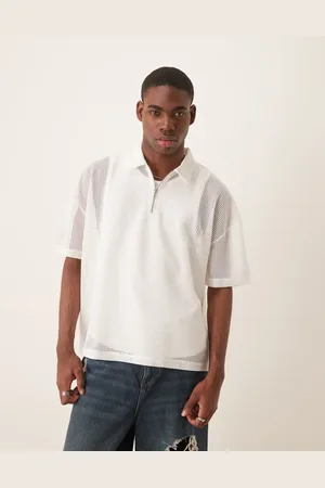 ASOS Polo de corte cuadrado extragrande con cremallera y hombros caídos de malla calada de