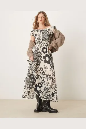 Free People Vestido semilargo monocromático con estampado floral y pecho fruncido Ultraviolet de -Marrón
