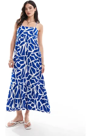 ONLY Vestido largo azul escalonado de tirantes con estampado abstracto de