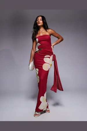 Kaiia Vestido largo ceñido con estampado floral, escote palabra de honor y lazada lateral drapeada exclusivo de