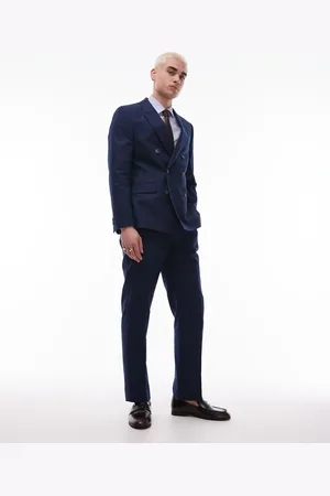 Topman Pantalones de traje de corte recto de mezcla de lino de