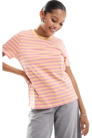 Pieces® Camiseta a rayas naranjas y rosas gruesas de