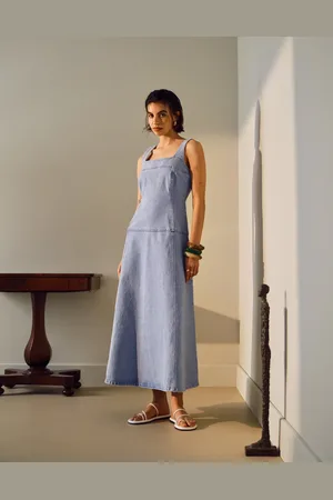 Topshop Vestido vaquero midi con cintura baja de -Azul