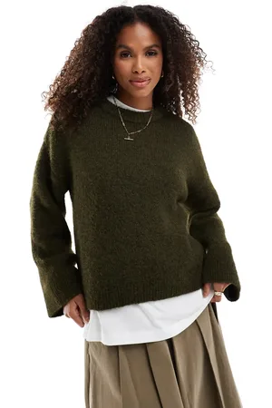 ASOS Jersey verde bosque con mangas anchas de punto mullido de mezcla de lana de