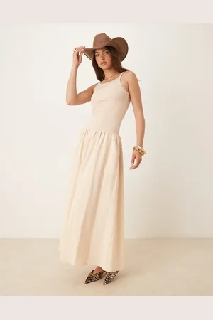 SNDYS Vestido largo color de tirantes y talle bajo de -Blanco