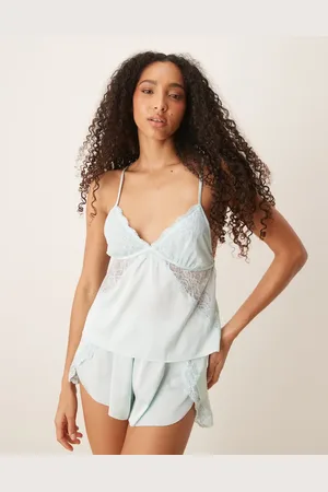 Abercrombie & Fitch Top de pijama de tirantes de satén con ribete de encaje de (parte de un conjunto)