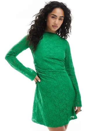 JJXX Vestido corto verde de encaje de