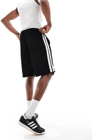 JACK & JONES Pantalones cortos negros con raya lateral de tejido rizado de
