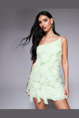 ASOS Vestido corto amarillo con volantes y abalorios de