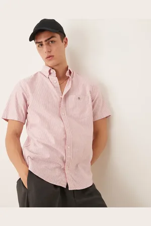 GANT Camisa Oxford a rayas rosas de manga corta con logo de escudo de