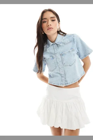 ASOS Camisa vaquera corta con lavado pálido de -Azul