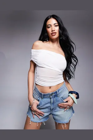 ASOS Top color asimétrico y fruncido de malla de -Blanco