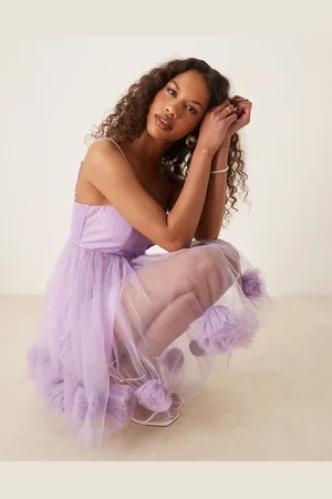 Lace & Beads Vestido corto de estilo babydoll con bajo abullonado de -Morado