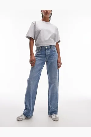 Topshop Vaqueros descoloridos de talle bajo y pernera ancha Ember de -Azul