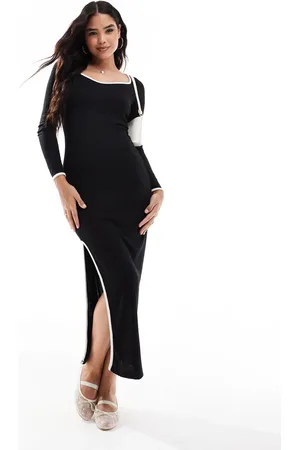 VERO MODA Vestido largo con ribetes en contraste de punto de canalé de