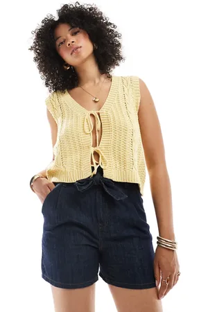 New Look Pantalones cortos vaqueros con cintura paperbag de tejido suave de