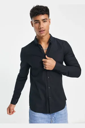 New Look Camisa Oxford negra de manga larga de