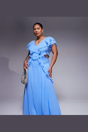 ASOS Vestido midi con abertura, mangas fluidas y volantes de ASOS DESIGN Curve