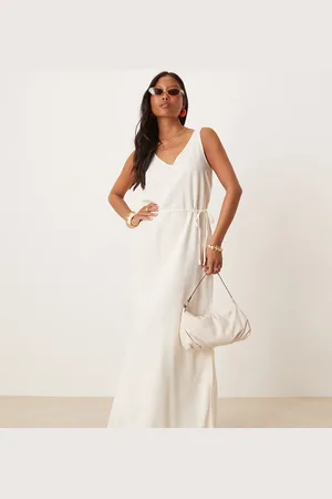 JDY Vestido largo con lazada de mezcla de lino de JDY