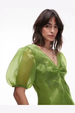 Topshop Top con mangas abullonadas y bordados de organza de