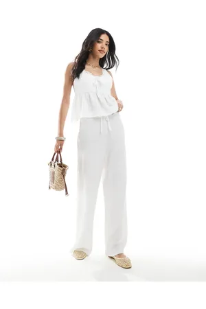 Miss Selfridge Pantalones color de pernera recta de punto texturizado de (parte de un conjunto)-Blanco