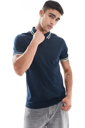 ASOS Polo azul marino con ribetes blancos de piqué de