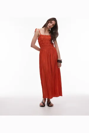 Topshop Vestido midi con pecho fruncido de tejido técnico rugoso de