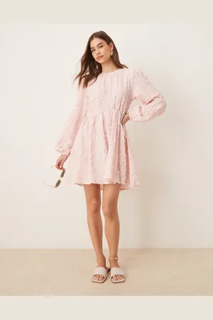 Gina Tricot Vestido corto con mangas voluminosas, abertura en la espalda y lazada de tejido texturizado de