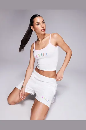 Kaiia Top corto gris jaspeado de tirantes con ribete en contraste y logo multicolor bordado de (parte de un conjunto)