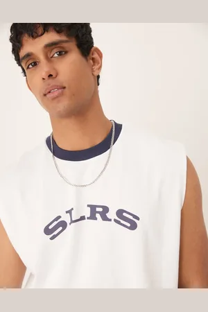 ASOS Camiseta blanca sin mangas de corte cuadrado holgado con detalle estampado de tejido grueso de