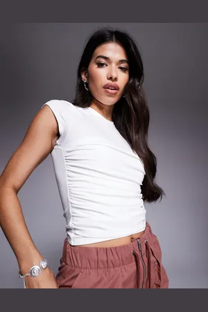 ASOS Top blanco de manga corta con detalle fruncido y drapeado de
