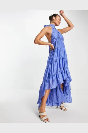 ASOS Vestido largo escalonado con cuello halter y lazada en la espalda de gasa de