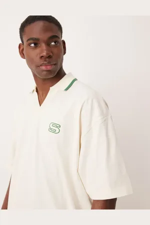 ASOS Polo beis extragrande con cuello de solapas y aplicación de tejido grueso de -Blanco