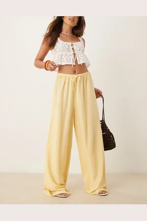 ASOS Pantalones amarillo crema sin cierres de mezcla de lino de