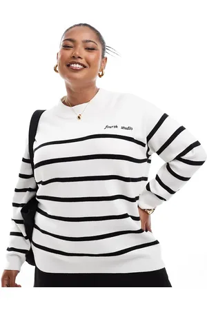 4th & Reckless Jersey blanco a rayas con cuello redondo exclusivo de
