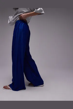 Topshop Pantalones azul de pernera ancha plisados y texturizados de