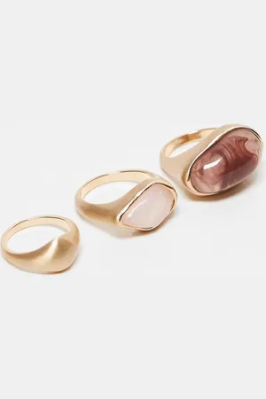 ASOS Pack de 3 anillos cepillado con piedras semipreciosas de imitación de