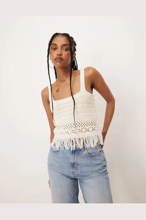 ASOS Top color con flecos de punto de croché de -Marrón