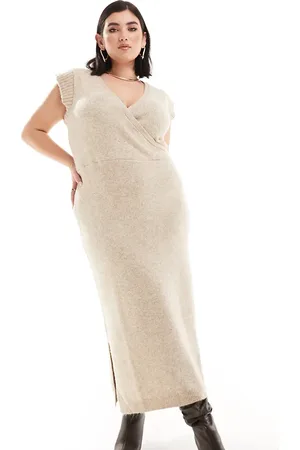 River Island Vestido midi cruzado de punto de - neutro
