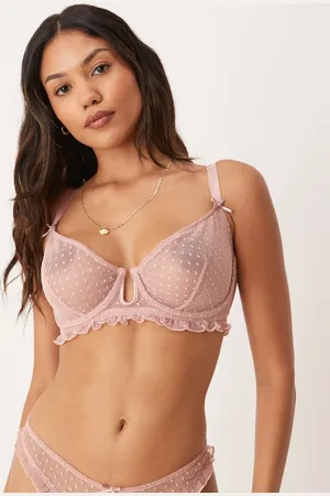 ASOS Sujetador de copas grandes rosa empolvado con aros, volantes y bordado de lunares Jessie de -Sin color