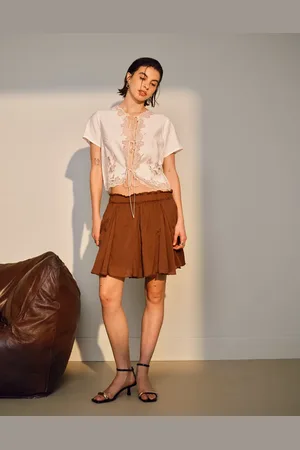 Topshop Minifalda con vuelo y godets de algodón de -Blanco