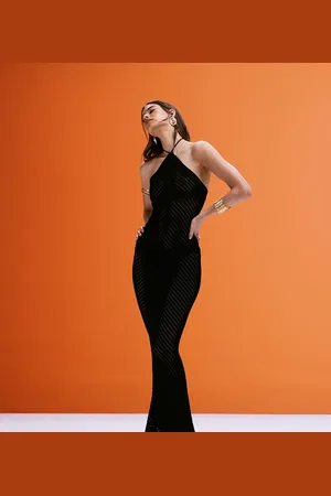Murci Vestido largo con cuello halter y espalda descubierta de punto exclusivo de