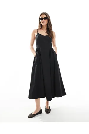 Threadbare Vestido midi con cintura baja de tejido rico en algodón de